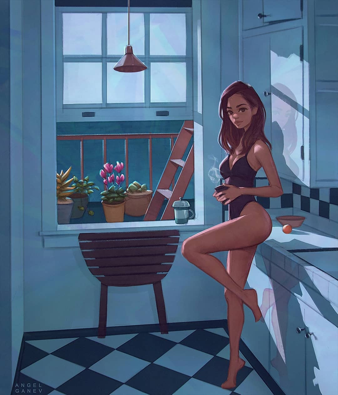 1080x1260, 96 Kb / ангел, ганев, кухня, лестница, шахматка, кофе