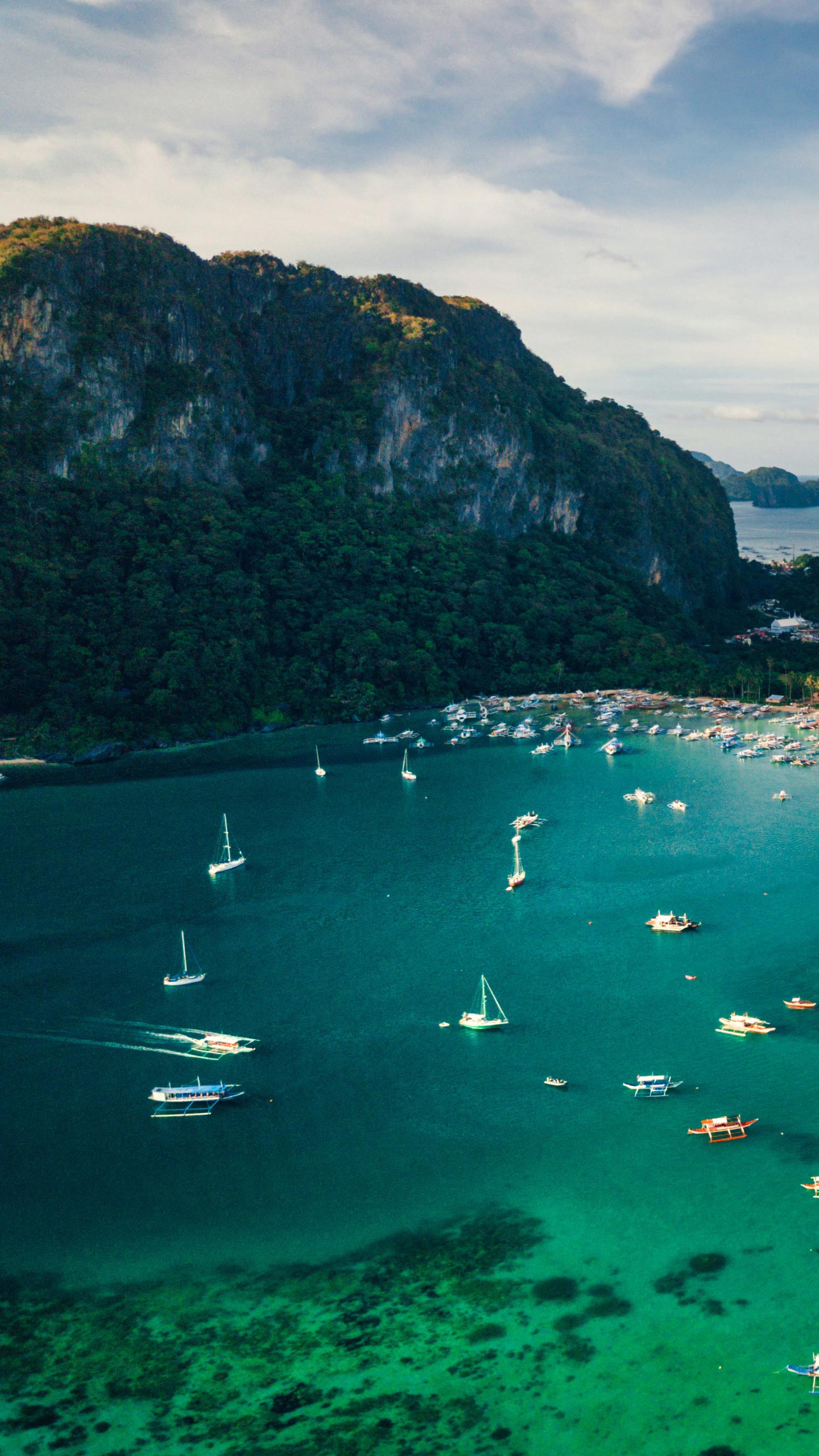 1440x2560, 452 Kb / пейзаж, бухта, океан, яхты, лодки, гора