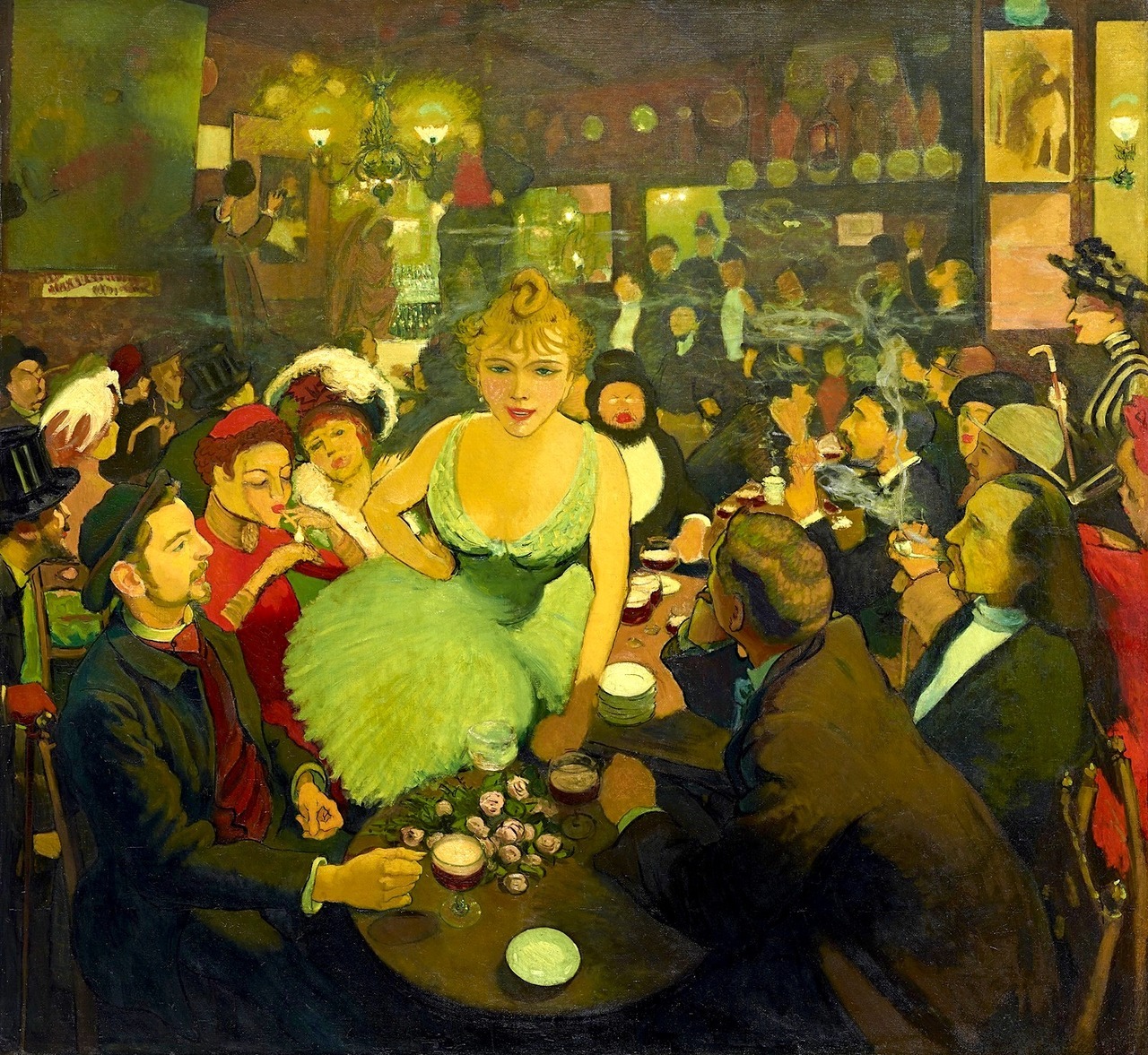 1280x1177, 610 Kb / париж, кафе, рисунок, кабак, дым, Луи Акентен, Интерьер Брюан, кабаре, Ла Гулю, Тулуз-Лотрек