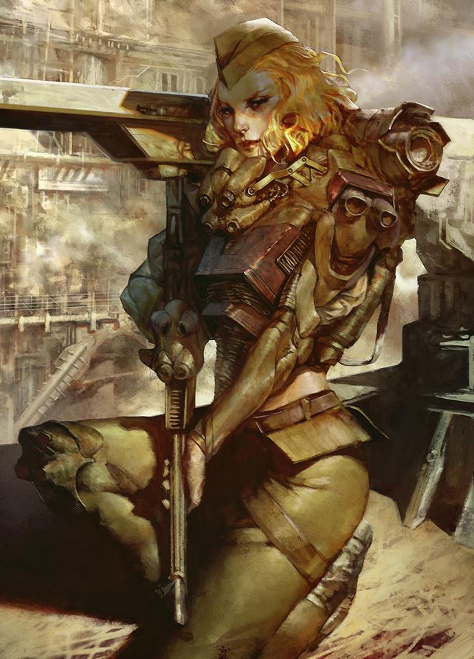 690x960, 107 Kb / Christophe Young, воин, киборг, пилотка, винтовка