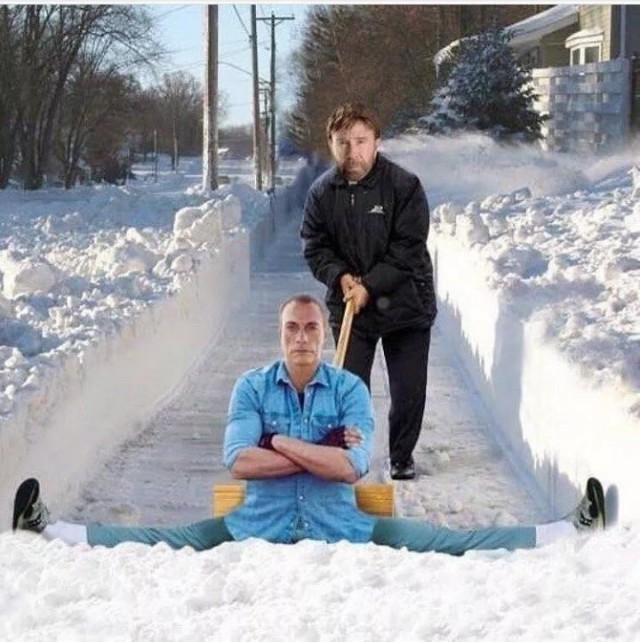 640x642, 101 Kb / ван дамм, чак норрис, лопата, снег, шпагат