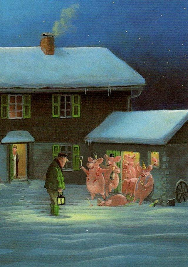 640x908, 106 Kb / свиньи, шампанское, новый год, зима