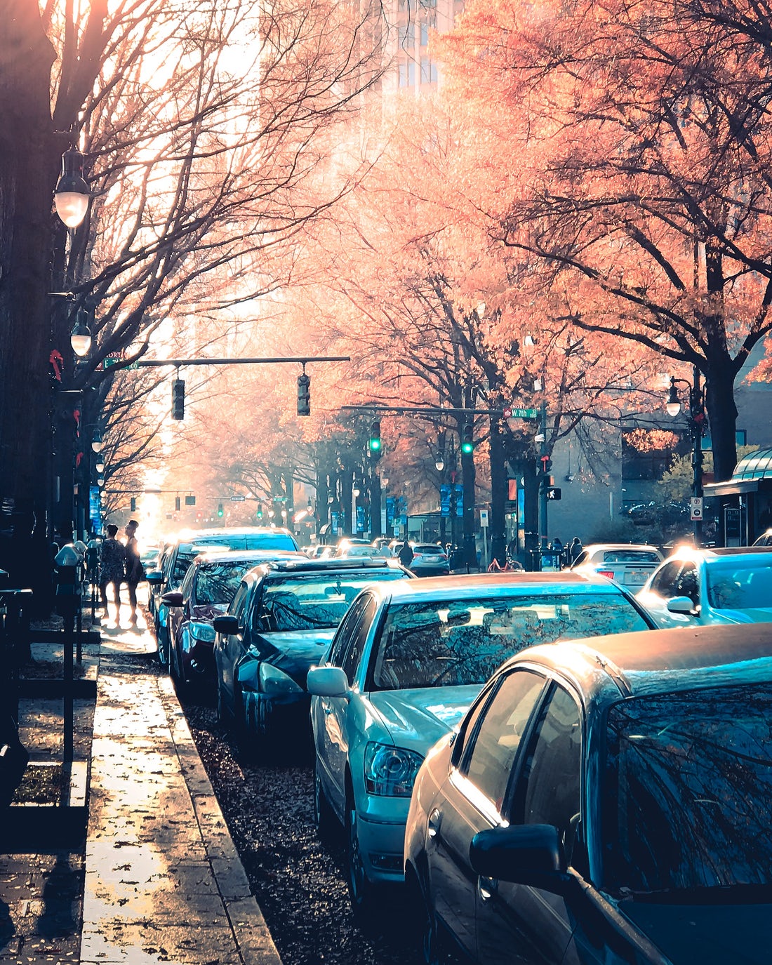 1100x1375, 515 Kb / город, дорога, светофор, пробка, затор, автомобили, деревья, осень, листья