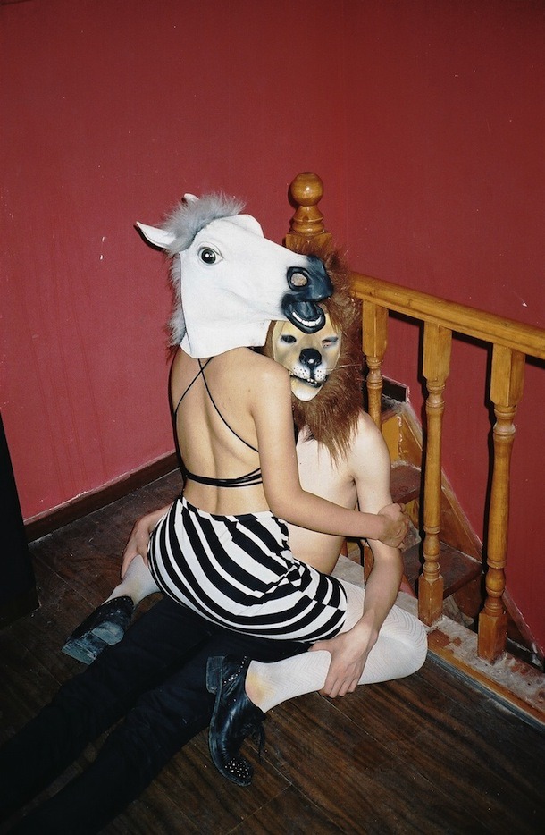 610x934, 148 Kb / пара, маски, лошадь, лев, лестница