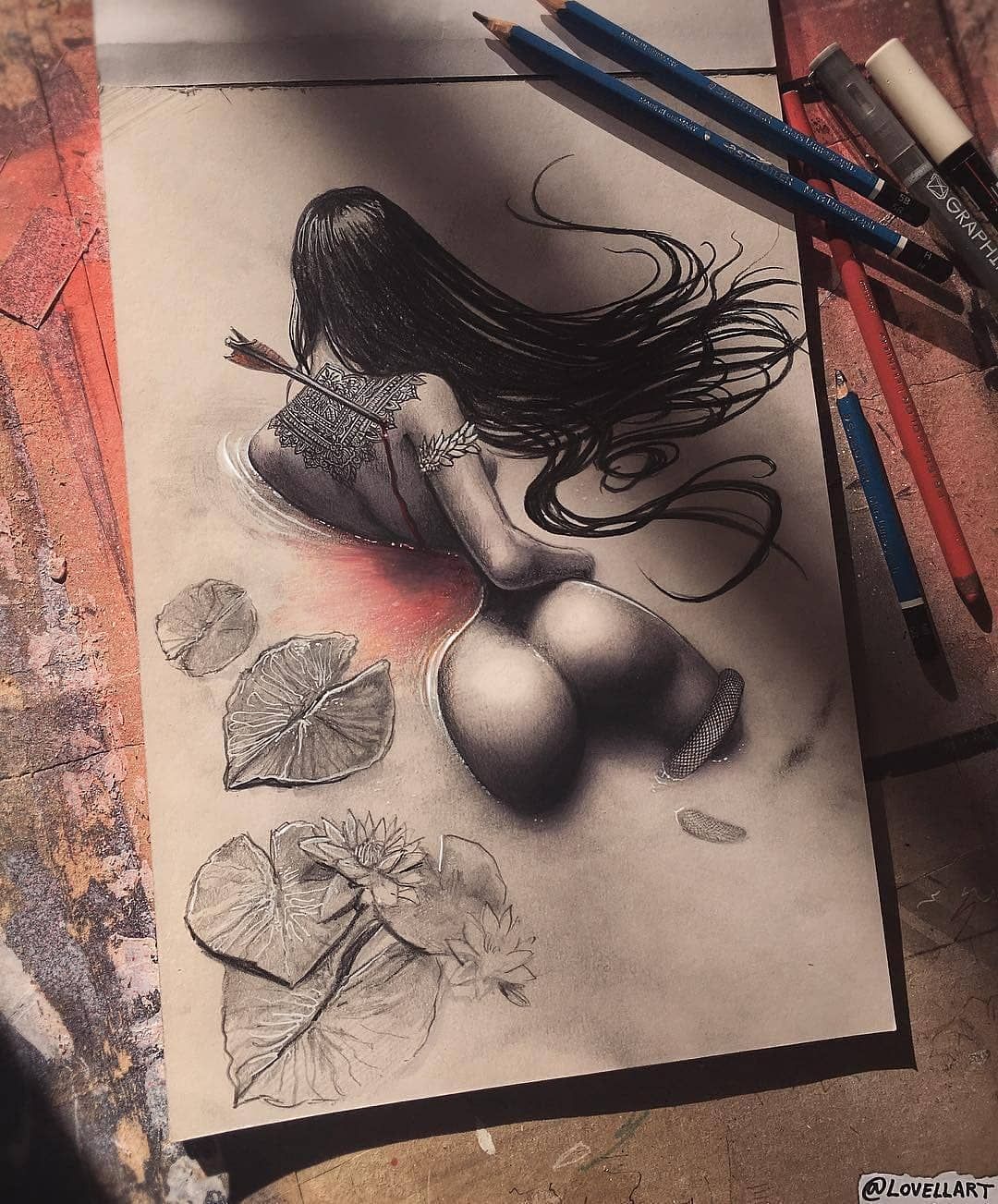 1080x1303, 250 Kb / карандаши, тату, змея, лилии, стрела