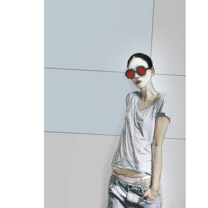 800x800, 105 Kb / девка, очки, консервы, рисунок