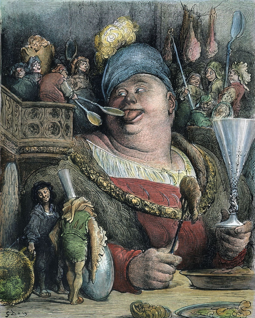 1025x1280, 628 Kb / люди, кубок, гравюра, картина, ложки, Пантагрюэль, Гаргантюа, Рабле