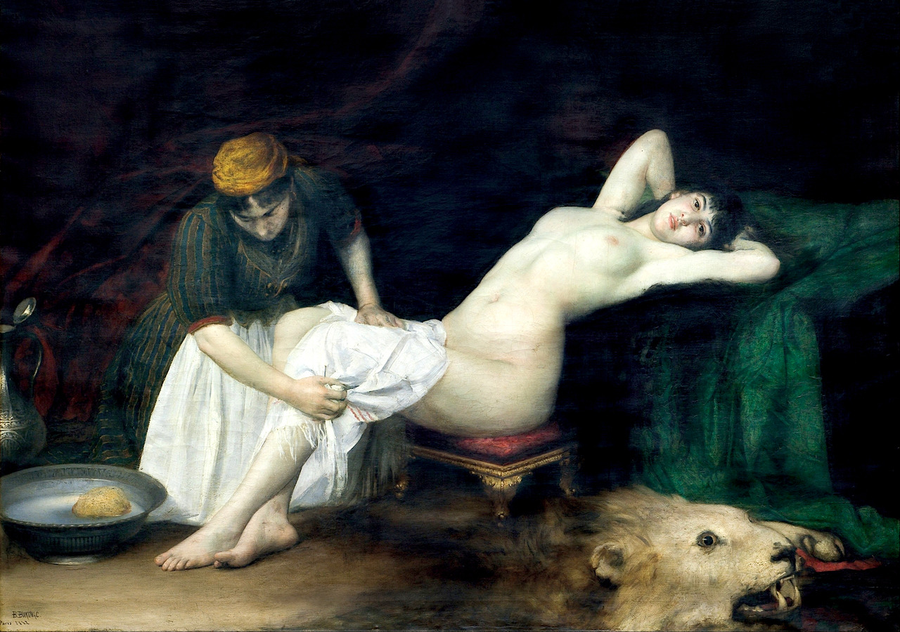 1280x900, 398 Kb / дама, служанка, таз, шкура, лев, рисунок, Большая Иза, Влахо Буковац