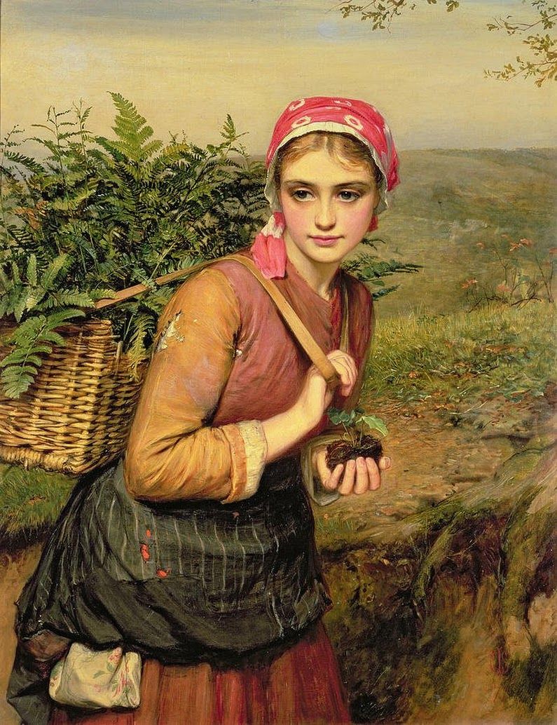 795x1034, 201 Kb / девка, корзина, папоротник, рисунок,The Fern Gatherer, Charles Sillem Lidderdale
