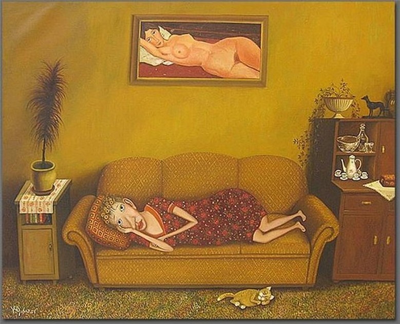 779x632, 129 Kb / диван, кошка, картина