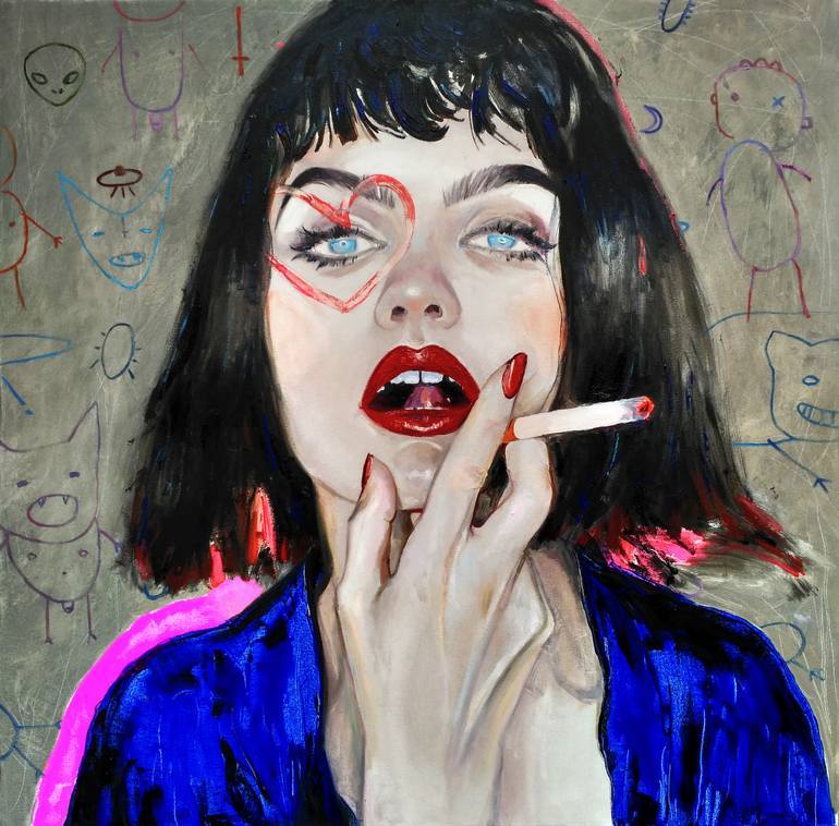 770x758, 90 Kb / девка, сигарета, сердечко, рисунок