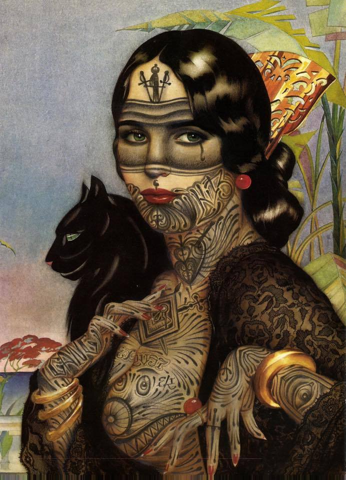 692x960, 114 Kb / девка, кошка, тату, рисунок