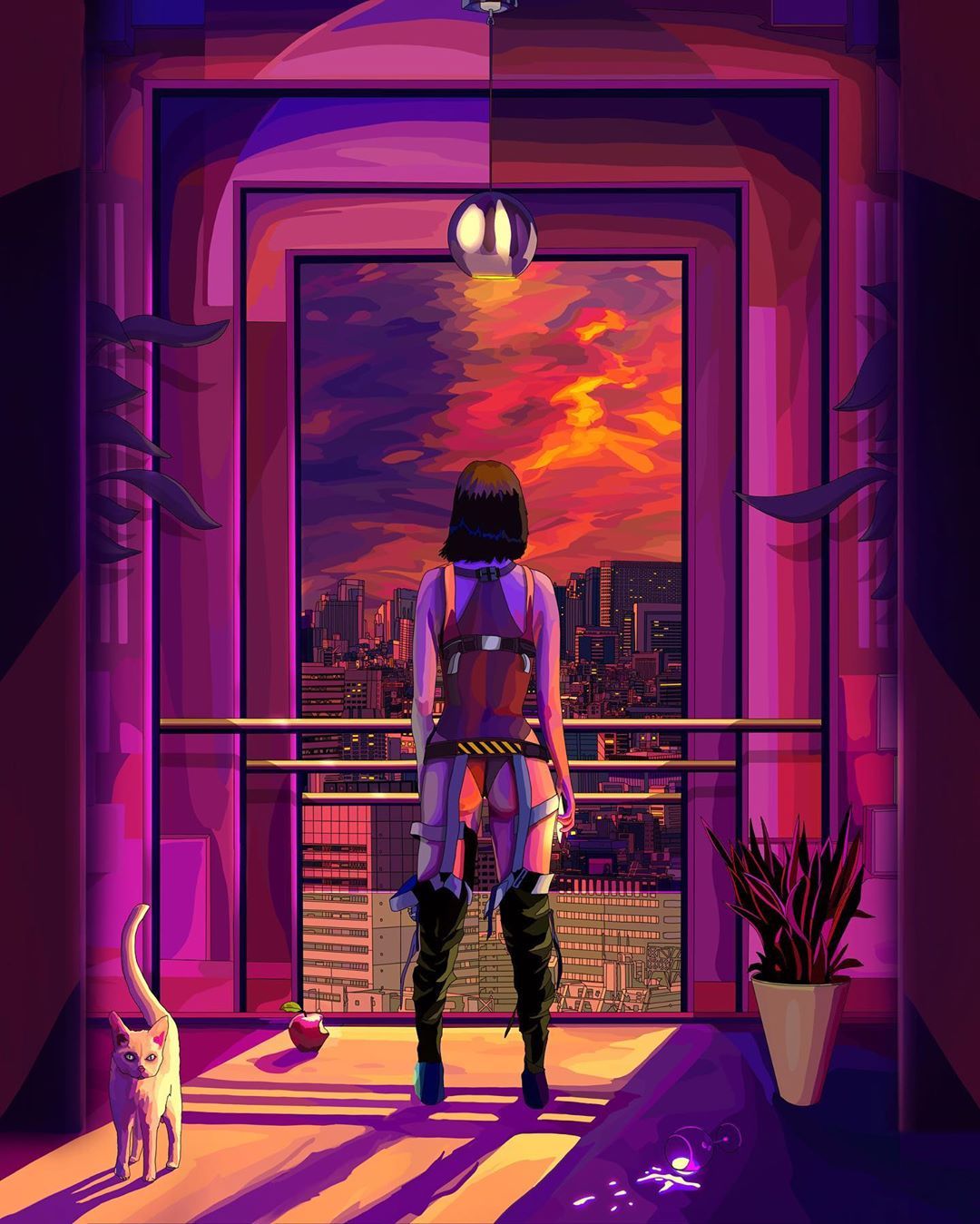 1080x1349, 187 Kb / кошка, яблоко, киберпанк, сапоги