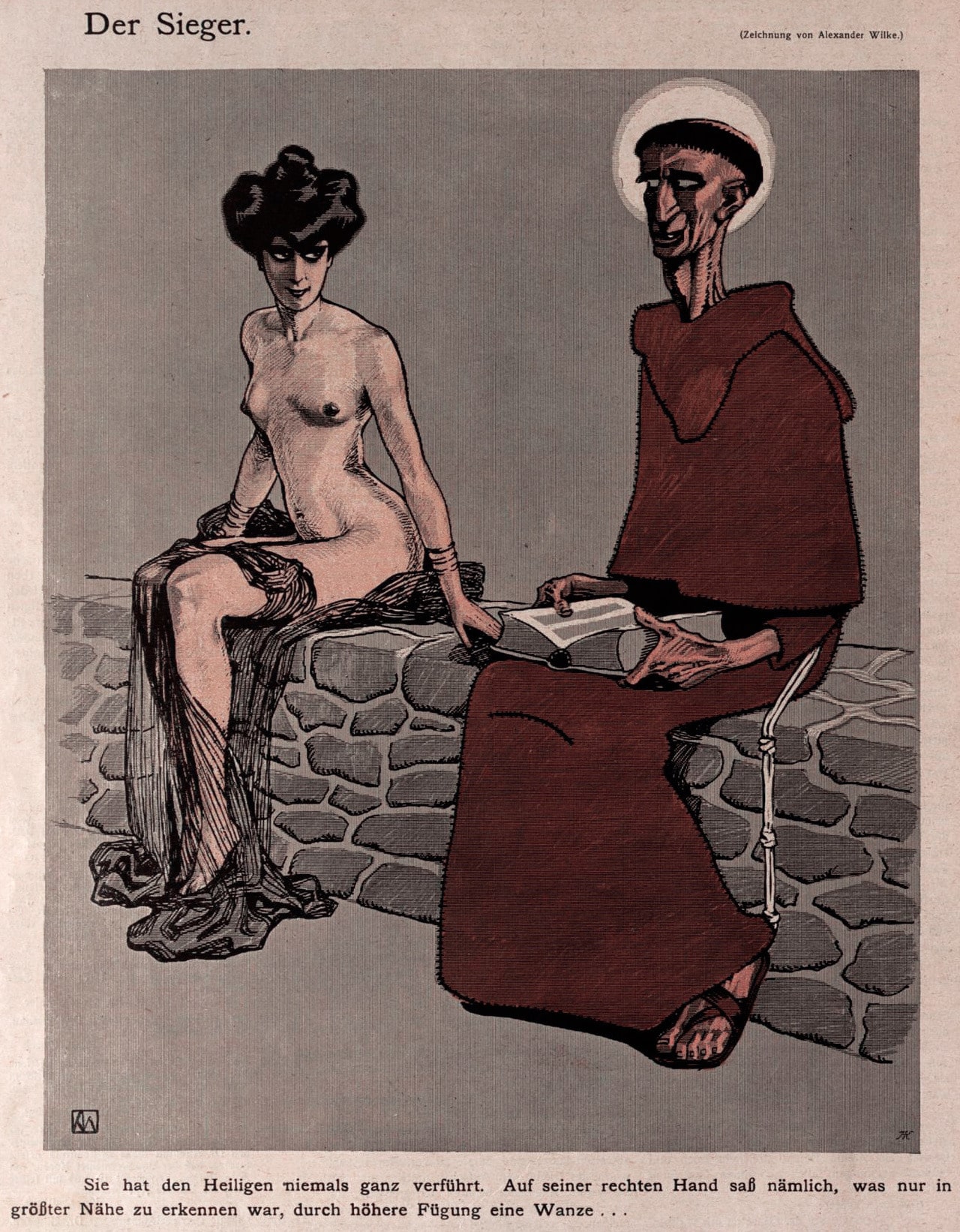 1280x1642, 507 Kb / девка, монах, нимб, рисунок, искушение, победитель