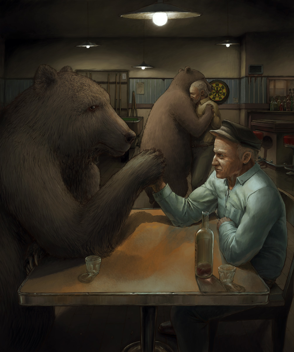 1005x1200, 308 Kb / медведи, бар, водка, танец, дартс