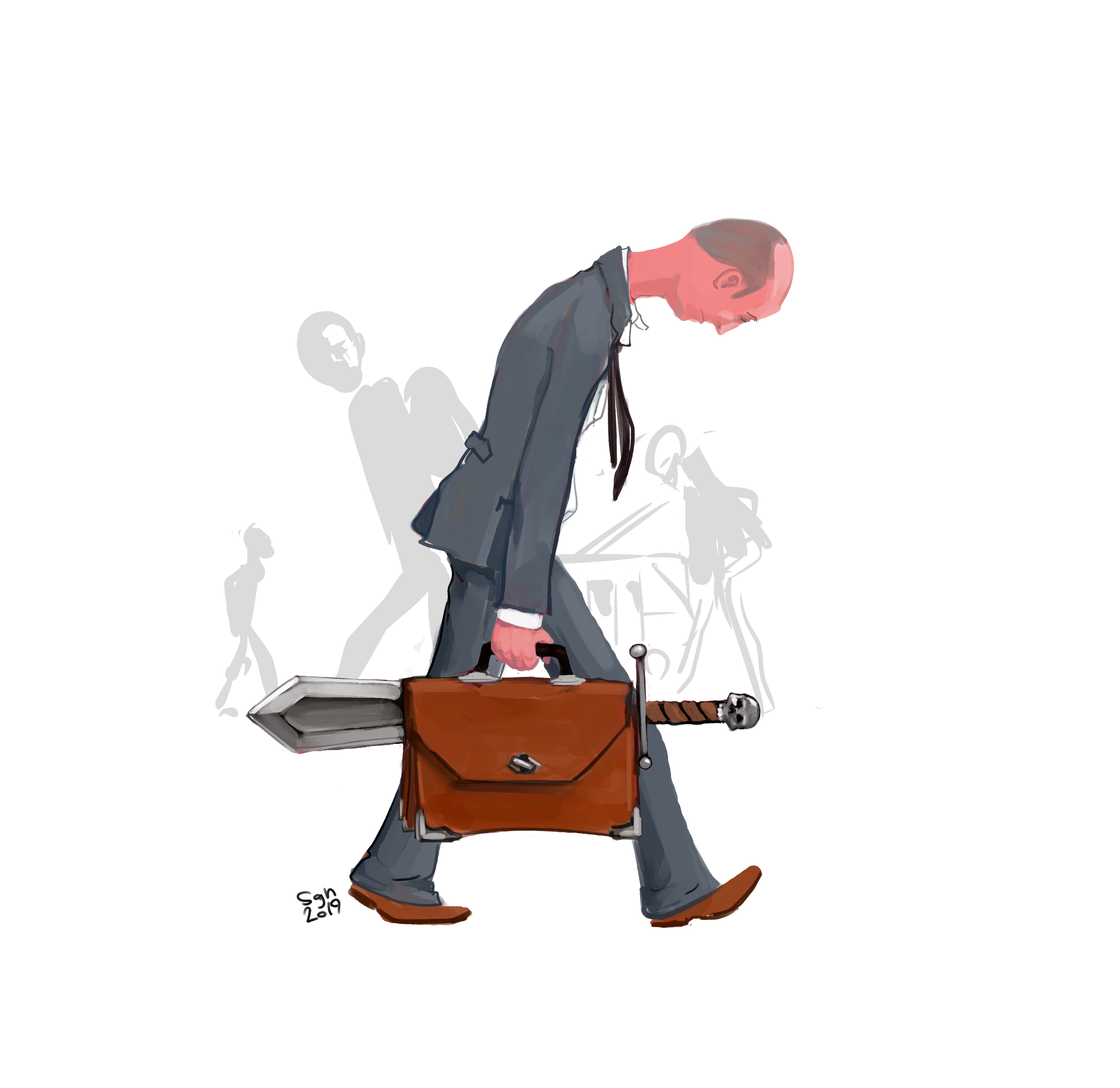 1992x1935, 637 Kb / устал, герой, работа, портфель, меч, shaggy_nik, sgn