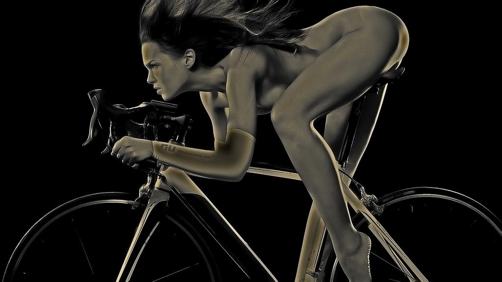 1024x576, 54 Kb / велосипед, голая, перчатки, сепия, защита, рукава
