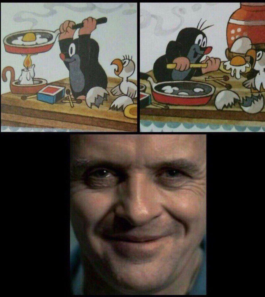 857x960, 110 Kb / Крот, свеча, сковорода, птенец, яичница