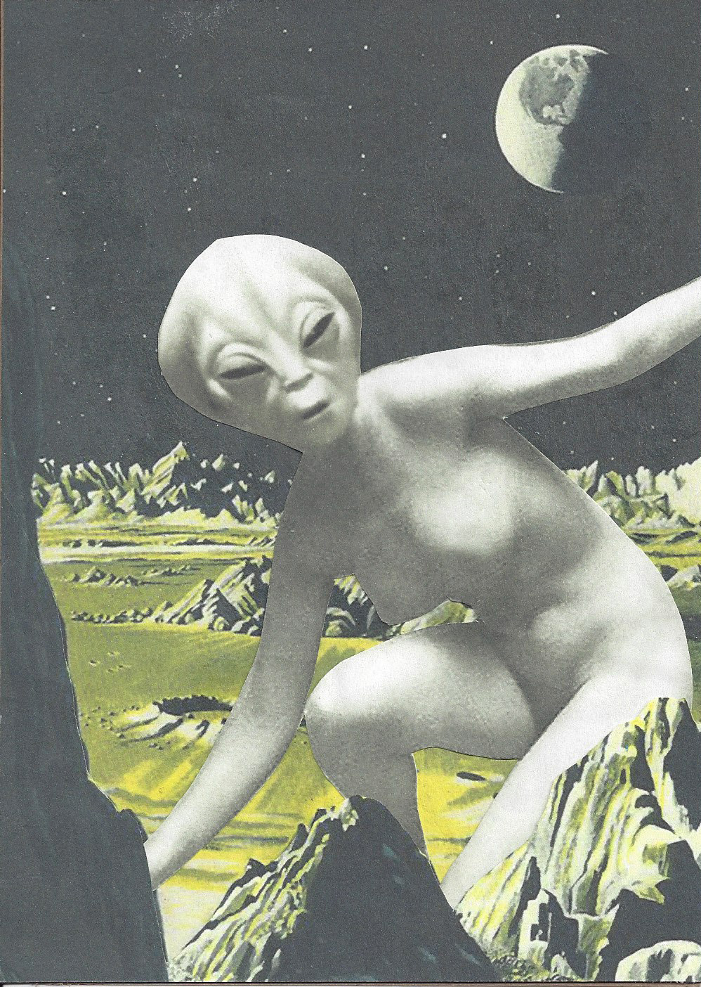 998x1404, 587 Kb / инопланетянка, серый, сиськи, луна, рисунок