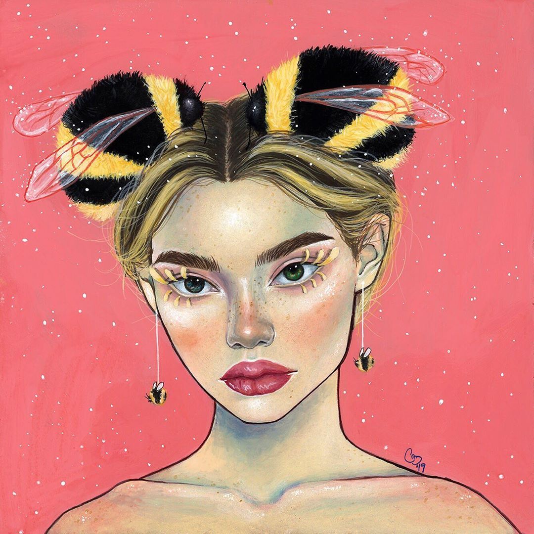 1080x1080, 191 Kb / девка, шмель, рисунок