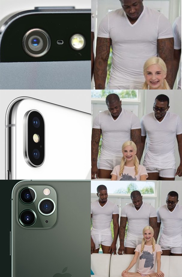 607x922, 87 Kb / айфон, блондинка, негры, трое, диван, улыбка, футболка, конь, очки, тату, белое, розовое