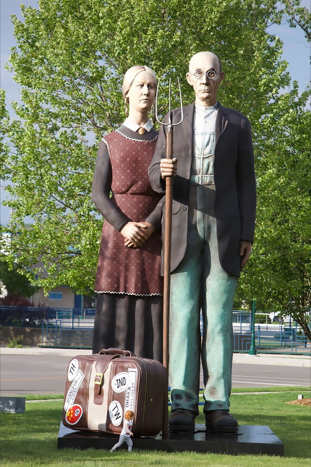 990x1484, 424 Kb / памятник, чемодан, вилы, зелень, американская, готика