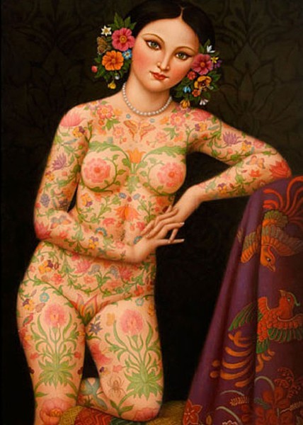 428x600, 65 Kb / девка, цветы, тату, бодиарт, взгляд, рисунок