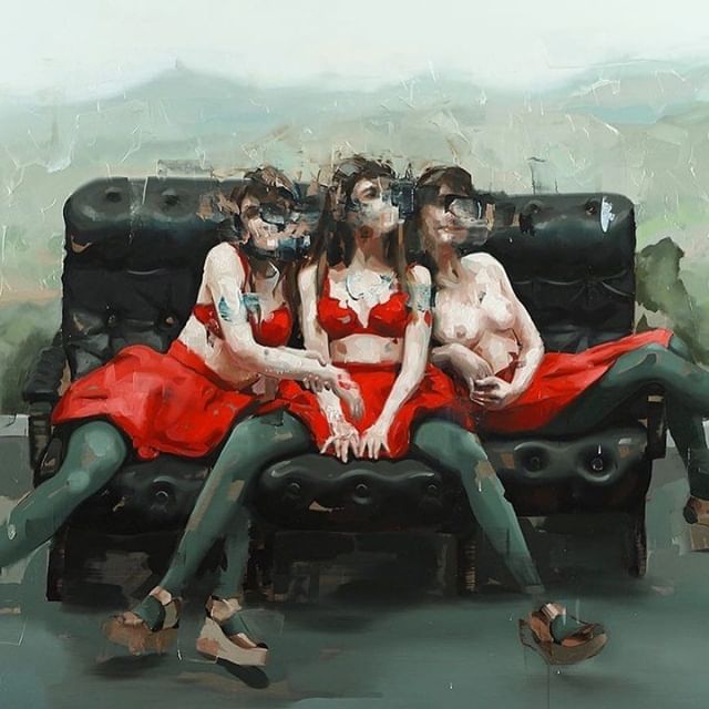 640x640, 56 Kb / девки, диван, трое, рисунок, нех