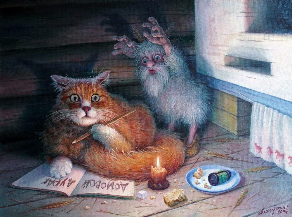 1000x745, 230 Kb / Кот, домовой, рисунок, свеча, карандаш