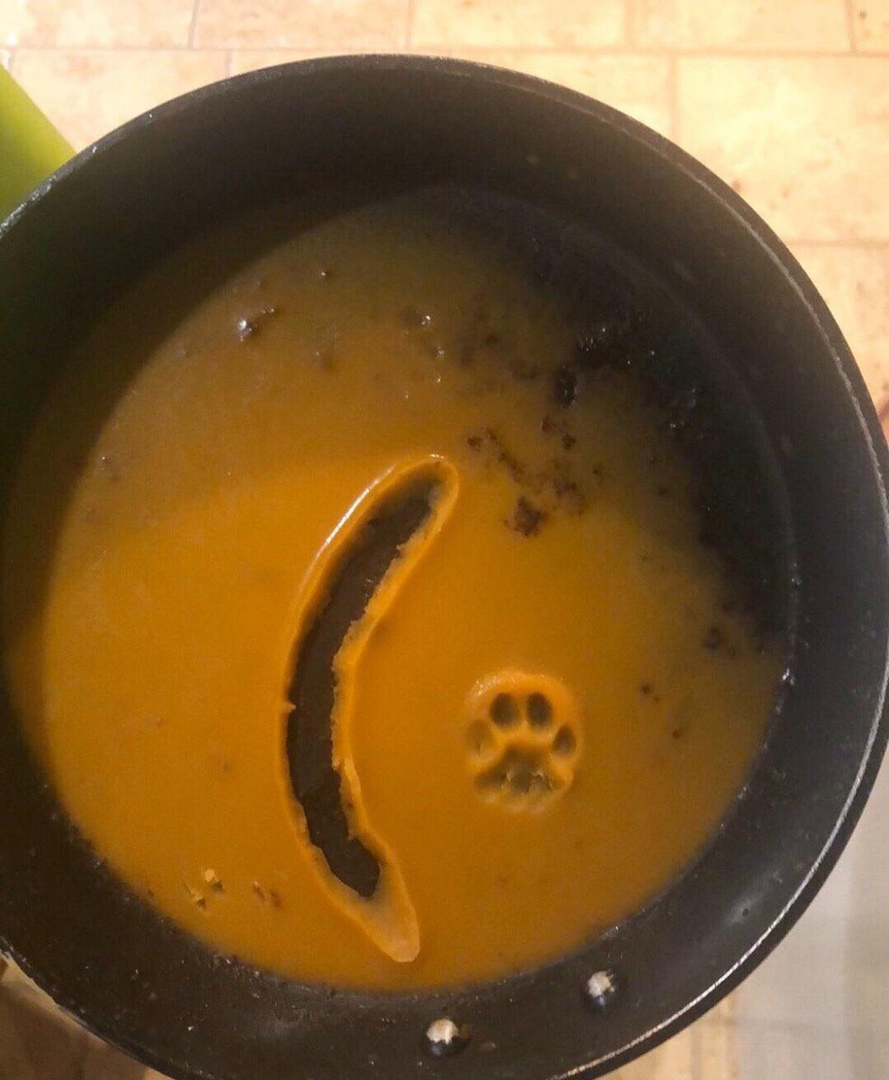 889x1080, 230 Kb / сковородка, сосиска, след, лапа, место преступления