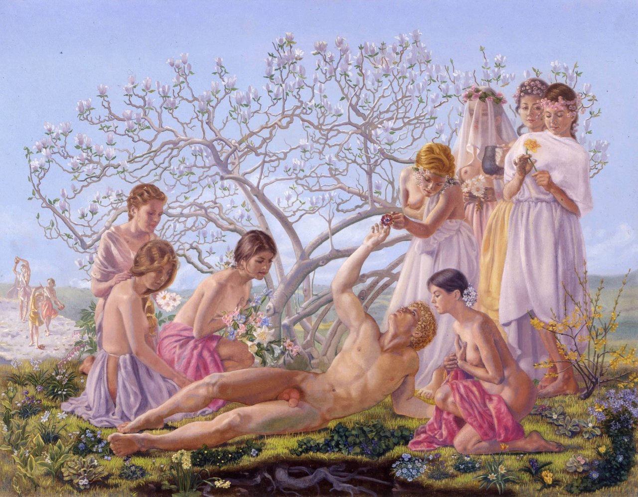 1280x998, 283 Kb / девки, дерево, цветочки, адонис, хуй, рисунок