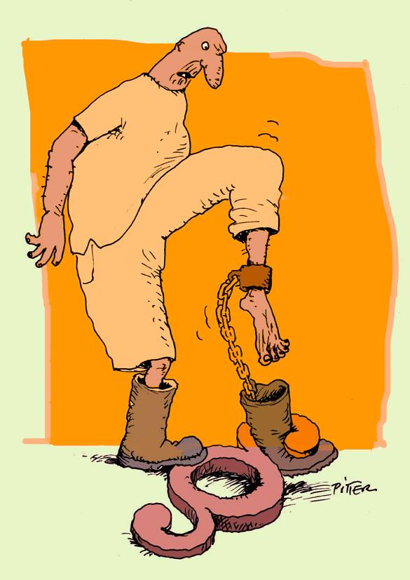 585x827, 45 Kb / Klaus Pitter, параграф, закон, кандалы, сапог, застрял