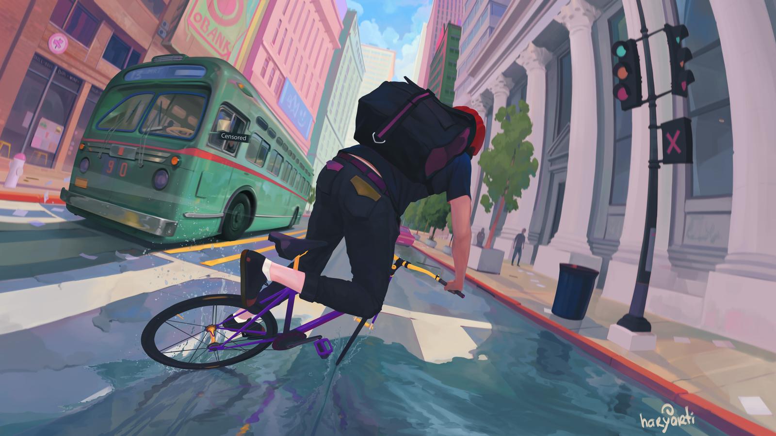 1600x900, 147 Kb / haryarti, автобус, велосипед, фикс