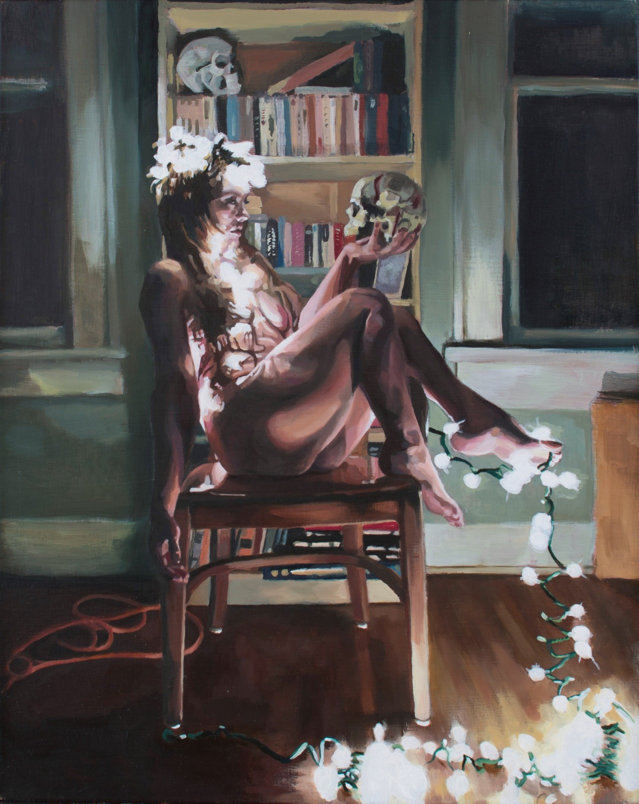 1280x1610, 403 Kb / стул, девка, гирлянда, череп, бедный йорик, рисунок