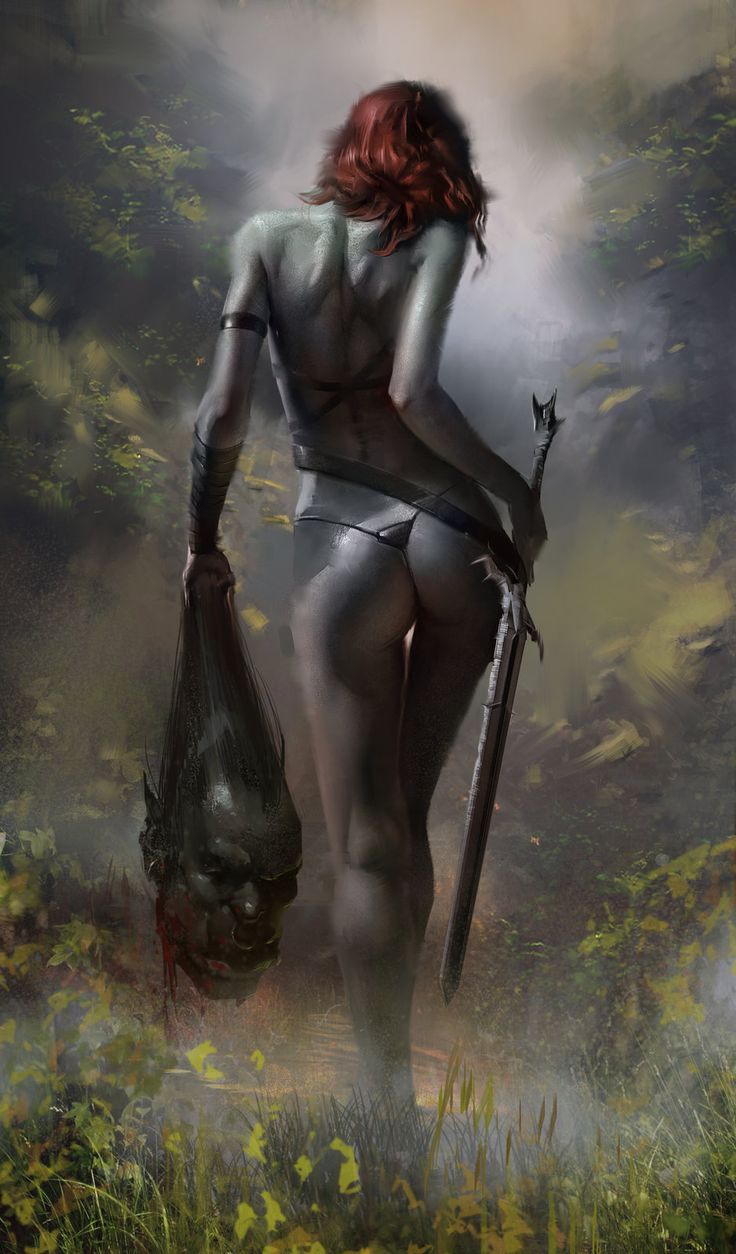 736x1254, 111 Kb / женщина, рыжая, голова, меч