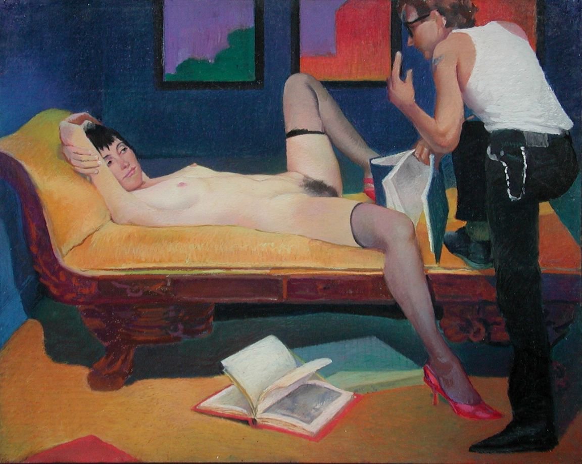 1152x918, 151 Kb / диван, девка, чулки, рисунок, взгляд