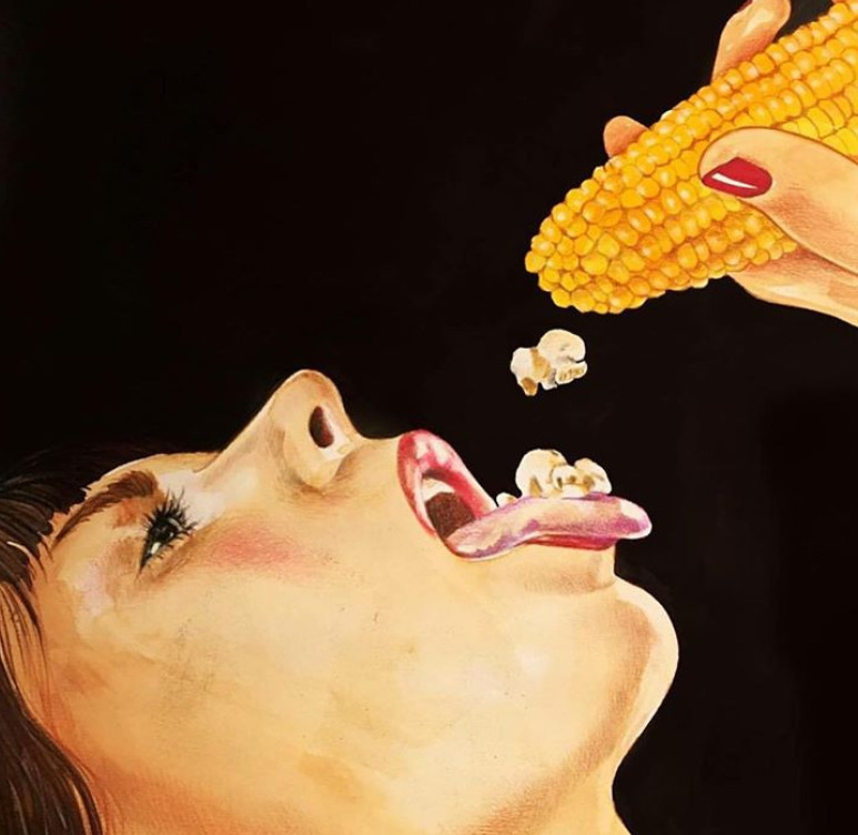 773x752, 100 Kb / девка, кукуруза, попкорн, рисунок