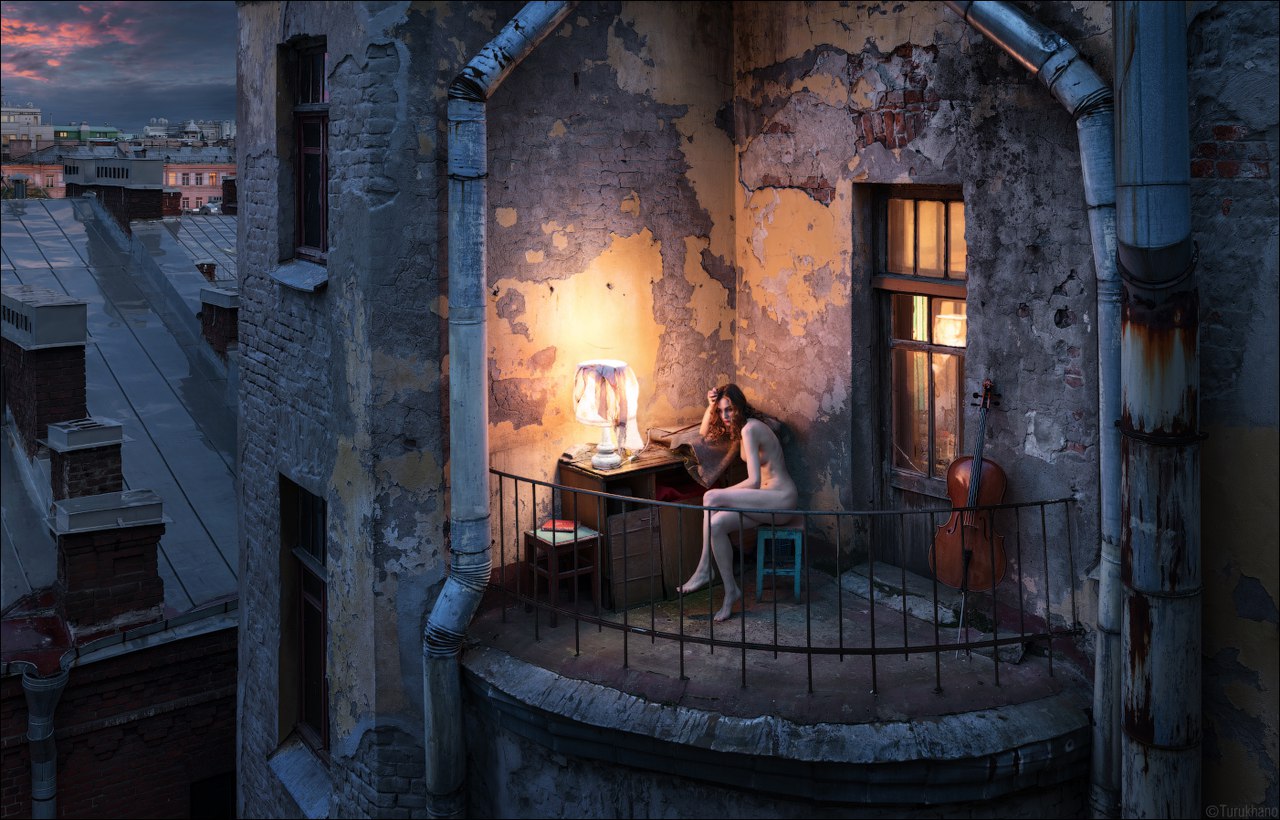 1280x820, 237 Kb / девка, балкон, виолончель