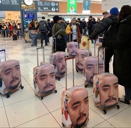 502x493, 243 Kb / Азиат, портрет, чемоданы, фотошоп