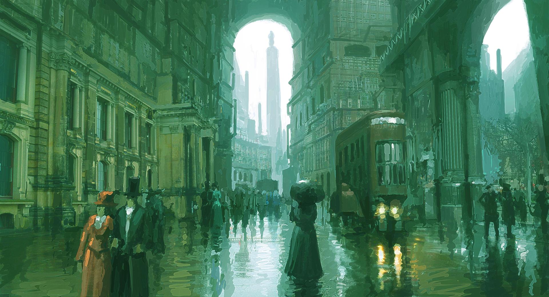 1920x1039, 294 Kb / PeteAmachree, улица, здания, паропанк, дизельпанк