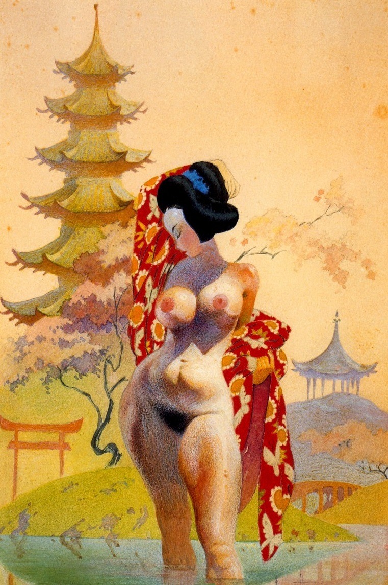 761x1145, 315 Kb / азиатка, пагода, халат, рисунок