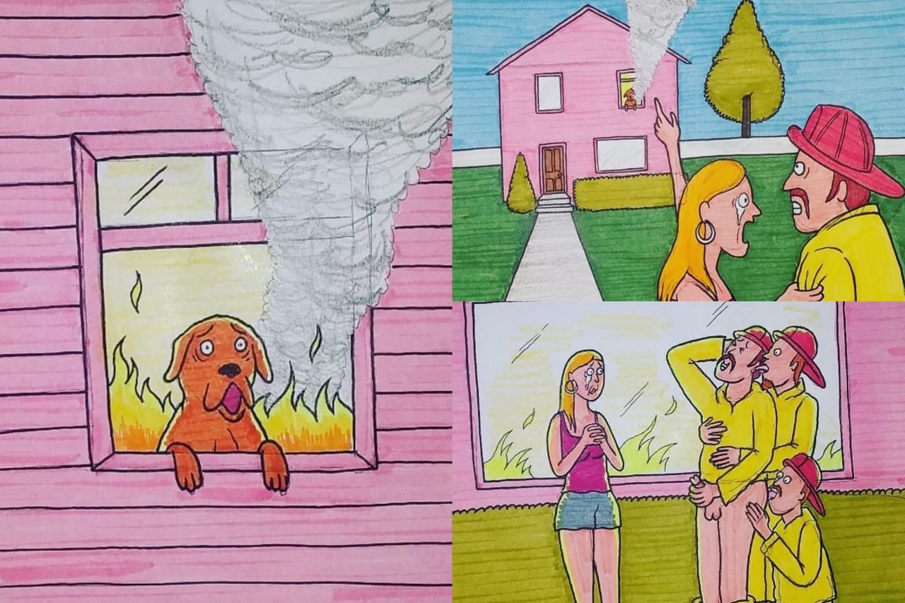 1280x853, 328 Kb / пожар, собака, огонь, пожарные, мы все умрём