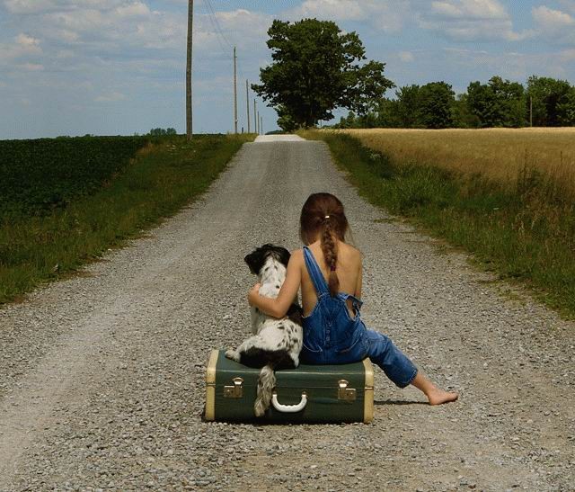 640x547, 100 Kb / дорога, девочка, ребенок, собака, чемодан