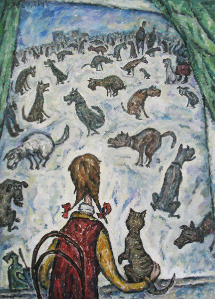 431x600, 77 Kb / картина, окно, собаки, весна, Левченко