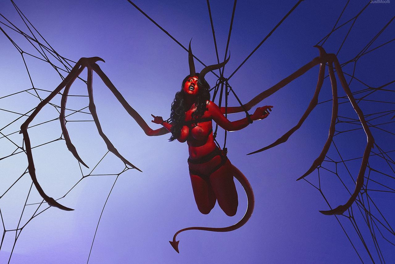 1280x855, 118 Kb / дьявол, красный, крылья, шибари, Lada Lyumos, Лада Люмус