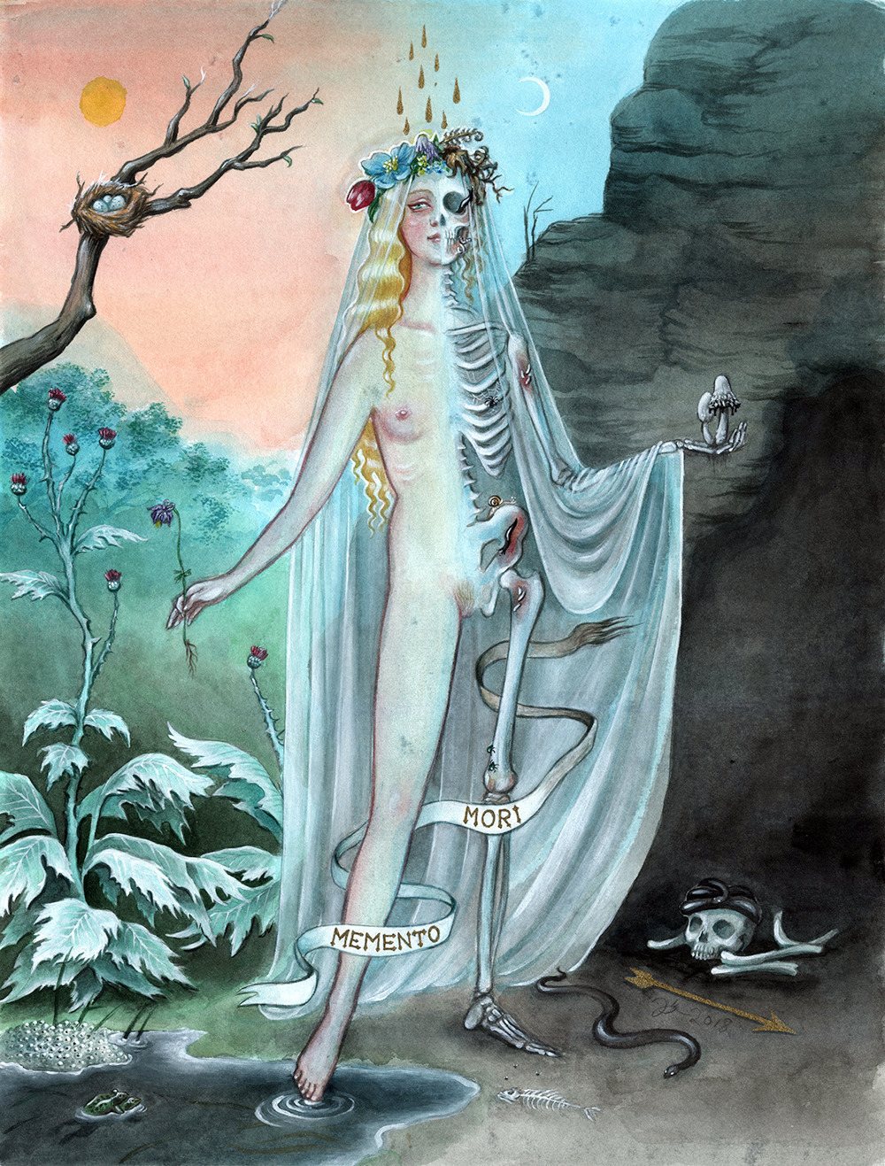 1000x1317, 601 Kb / девка, рисунок, memento mori, Хёль