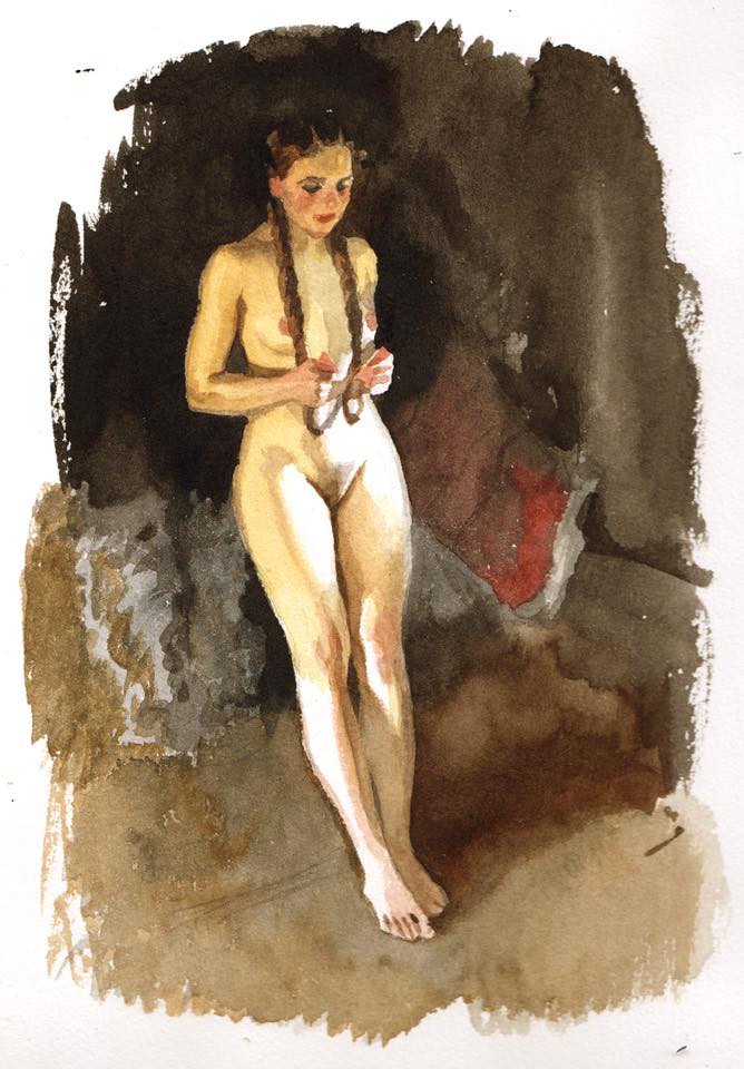 668x960, 81 Kb / акварель, шатенка, ню