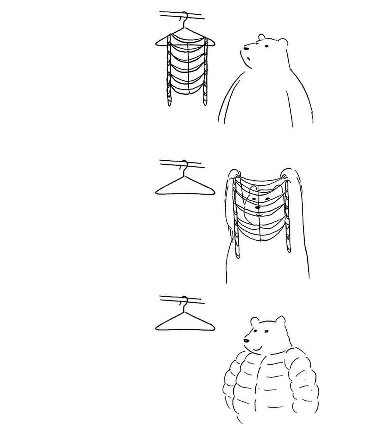 750x883, 79 Kb / одежда, медведь, пуховик, вешалка, плечики, куртка, гардероб