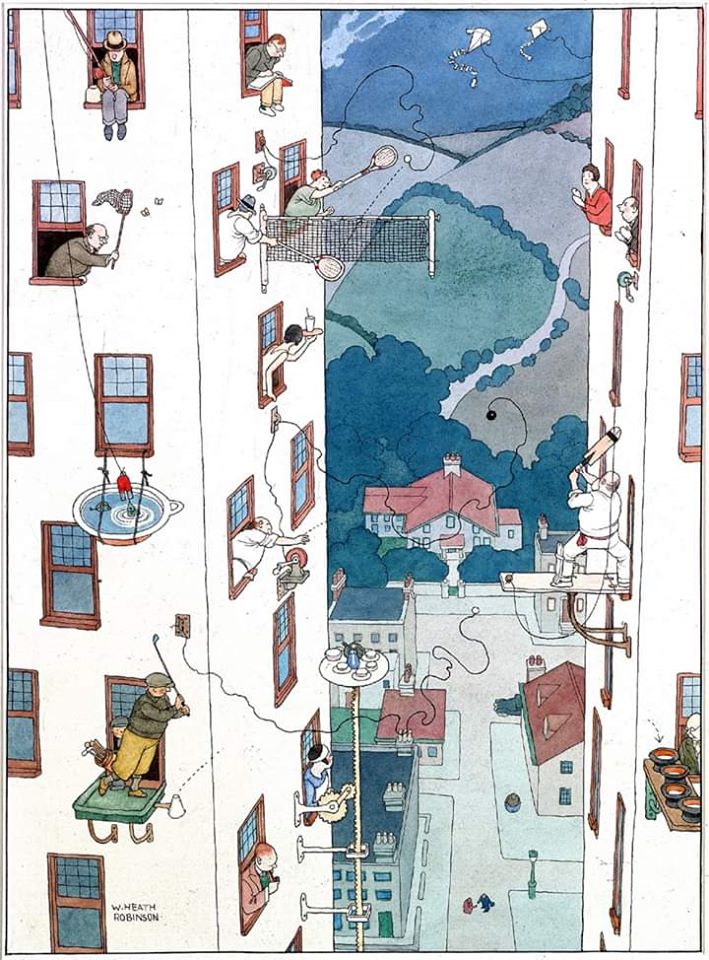 709x960, 145 Kb / будущее, Heath Robinson, 1933, дом, самоизоляция