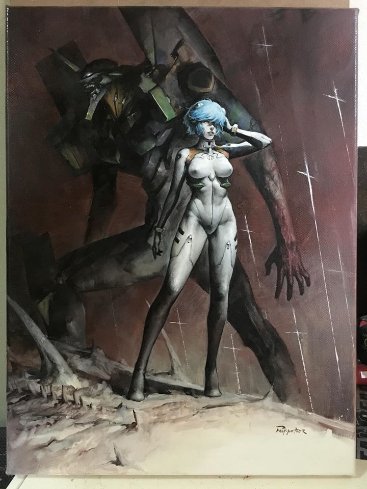 720x960, 97 Kb / Evangelion, Rei, удары, холст, картина, робот